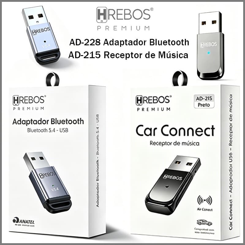 HREBOS Mini Adaptador Bluetooth USB – Bluetooth 5.4 Porta USB,Compatível com Windows 8, 10 e 11, fácil de usar.