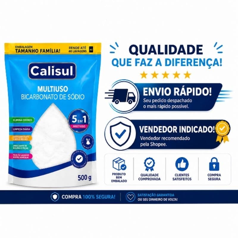 Bicarbonato de Sódio Calisul Puro Removedor de Manchas e Cheiros Limpador Multiuso