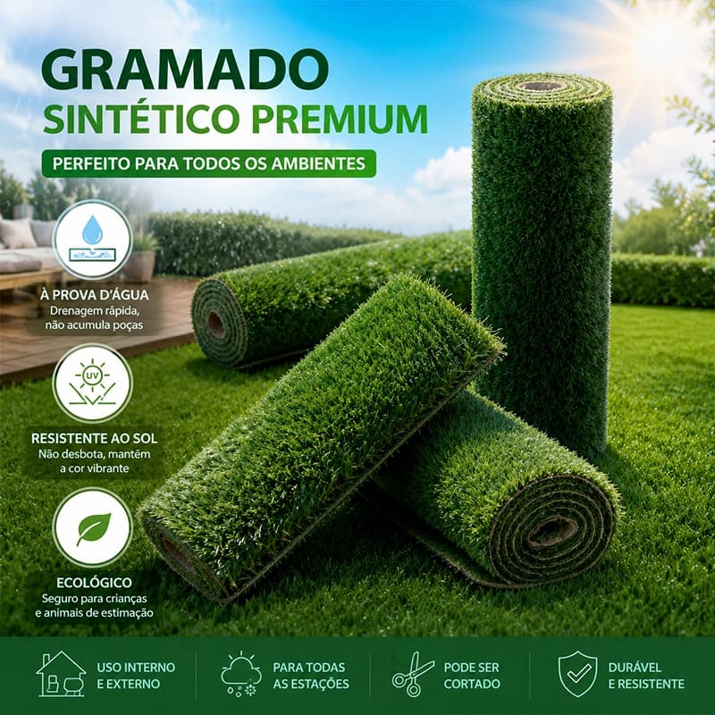 Grama Artificial 30mm 2,5x0,5m | Grama Sintética Verde Para Jardim – Tapete Natural Decorativo Para Quintal, Casa, Varan