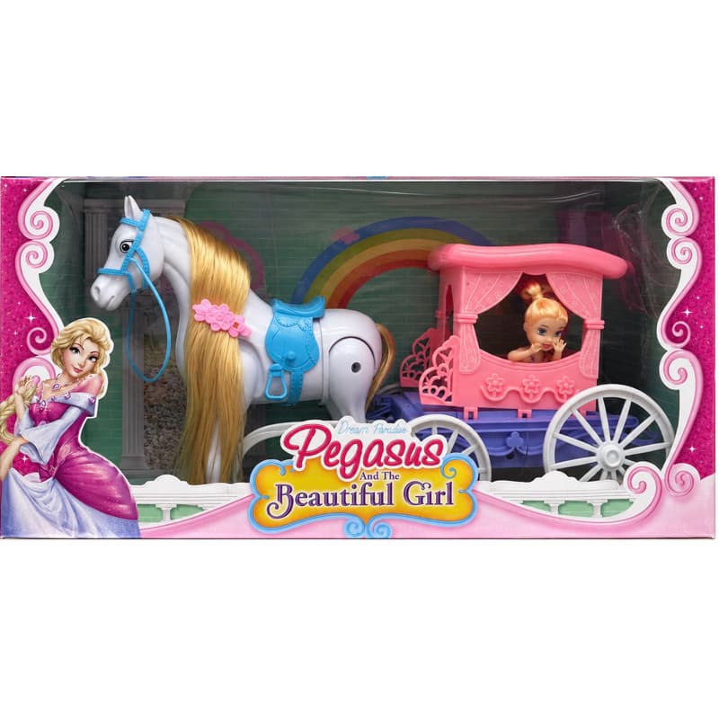 Carruagem de Princesa com Cavalo e Boneca Pegasus Beautiful Girl Brinquedo Infantil