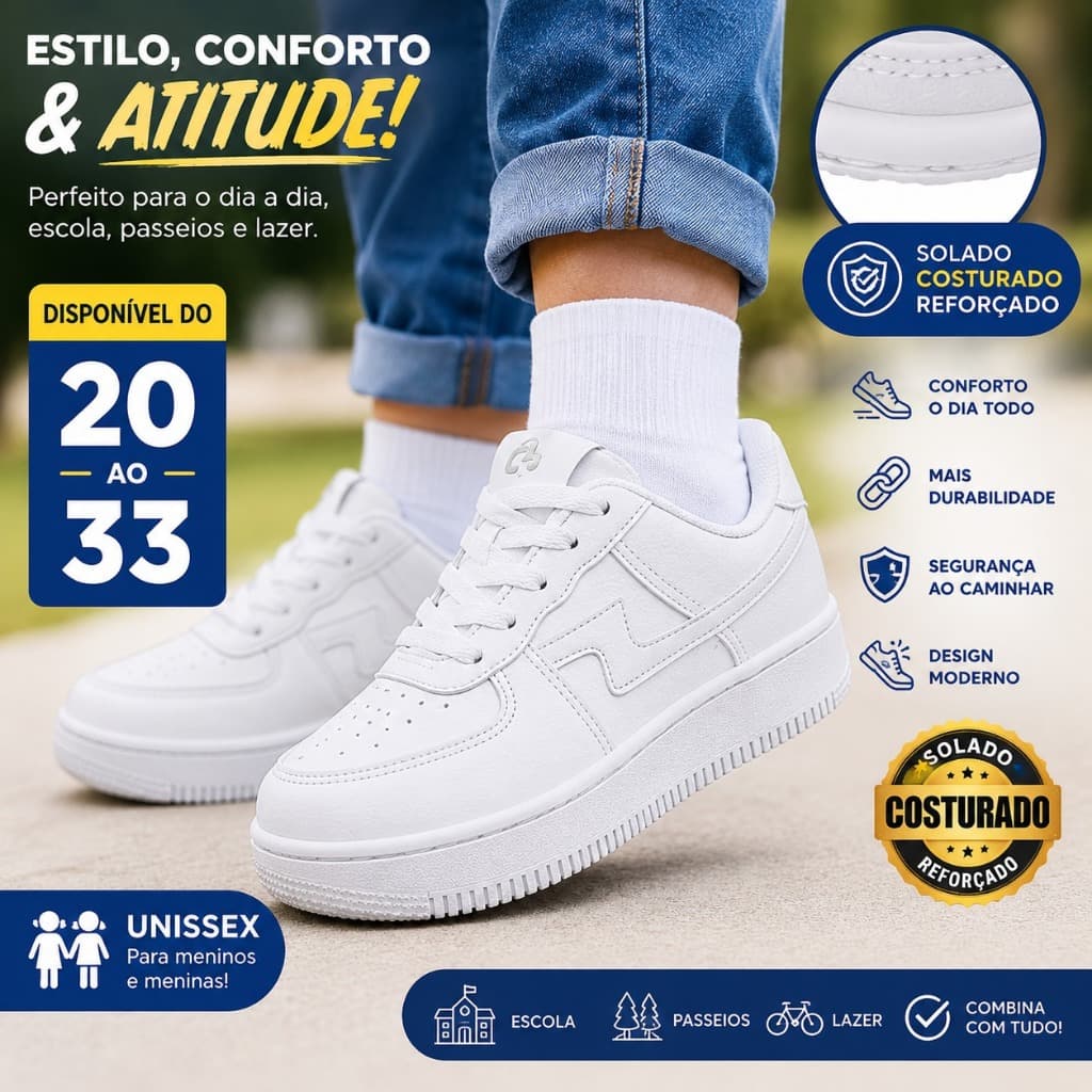 Tênis Infantil Bebe DB Casual Básico Escolar Confortável Solado Antiderrapante 20 Ao 33