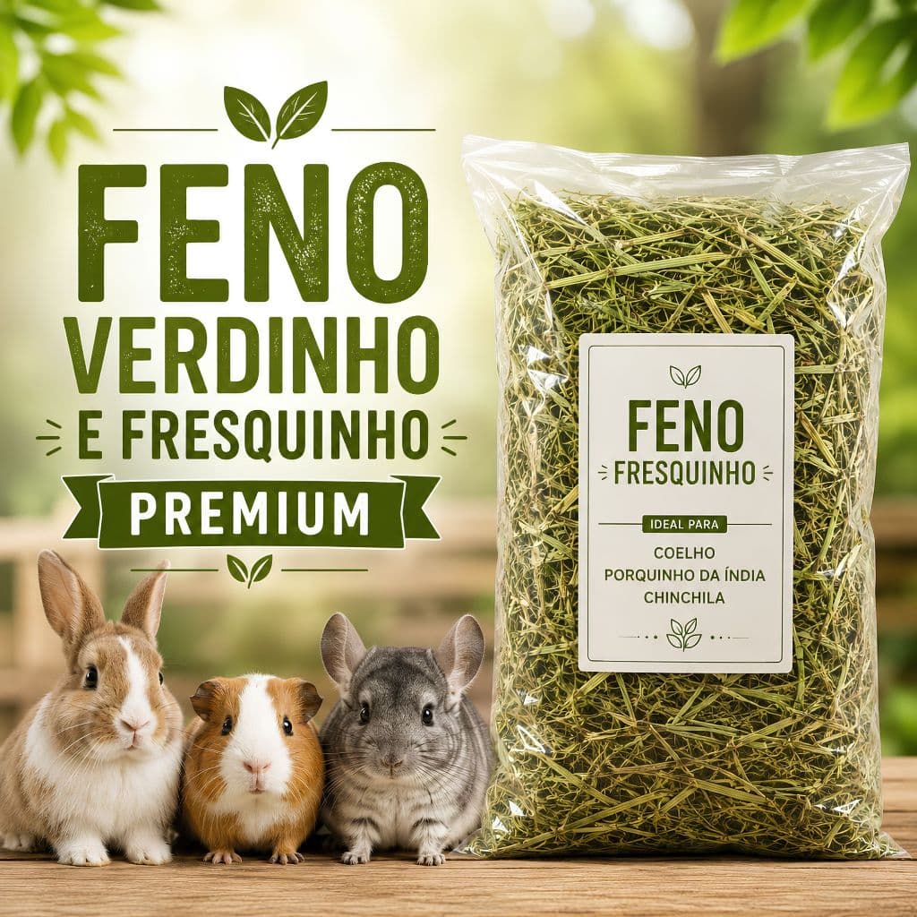 Feno Premium Verdinho para Roedores I Coelho I Porquinho da Índia I Chinchila