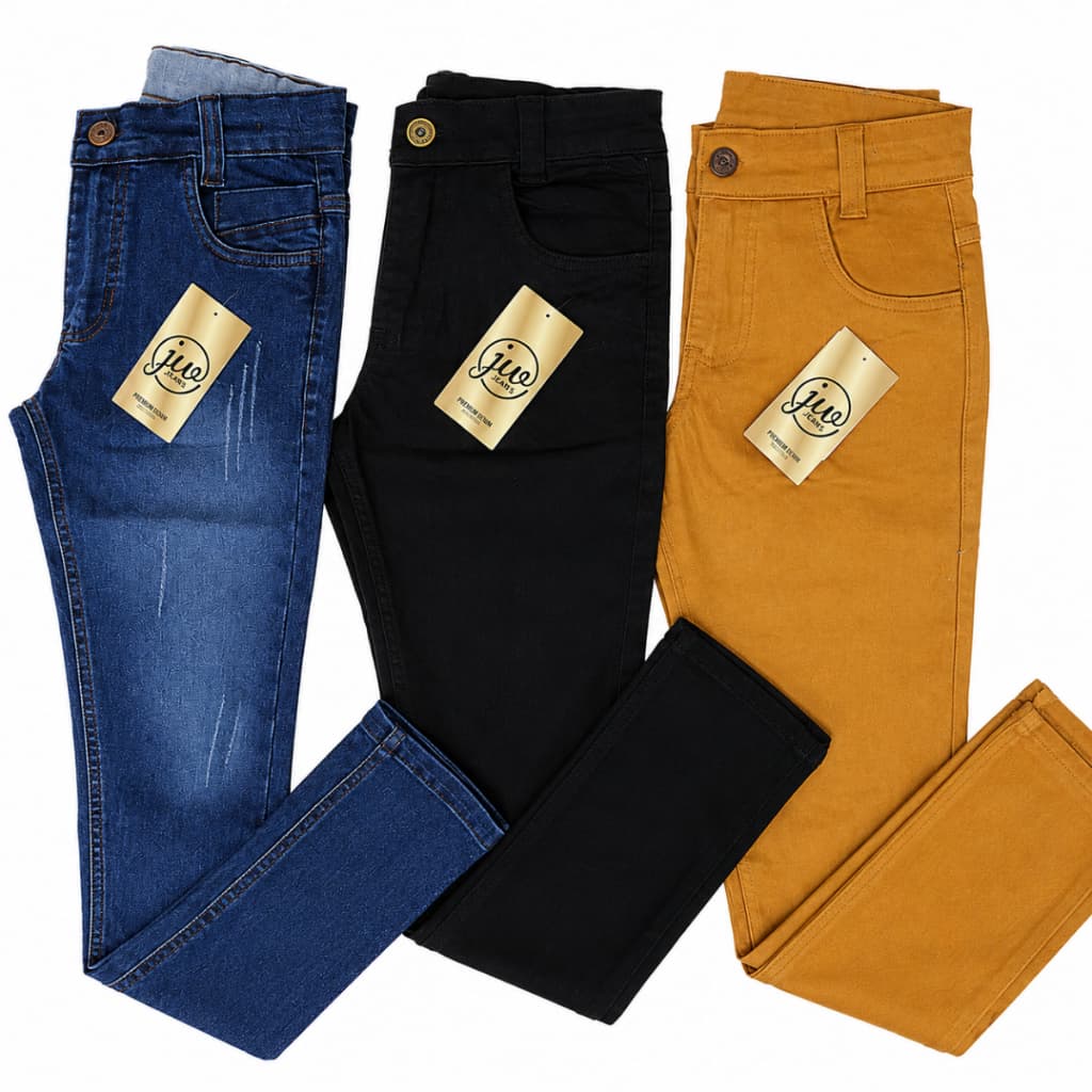 Kit 3 calças jeans e sarja infantil juvenil 2 ao 16 menino com regulagem interna premium