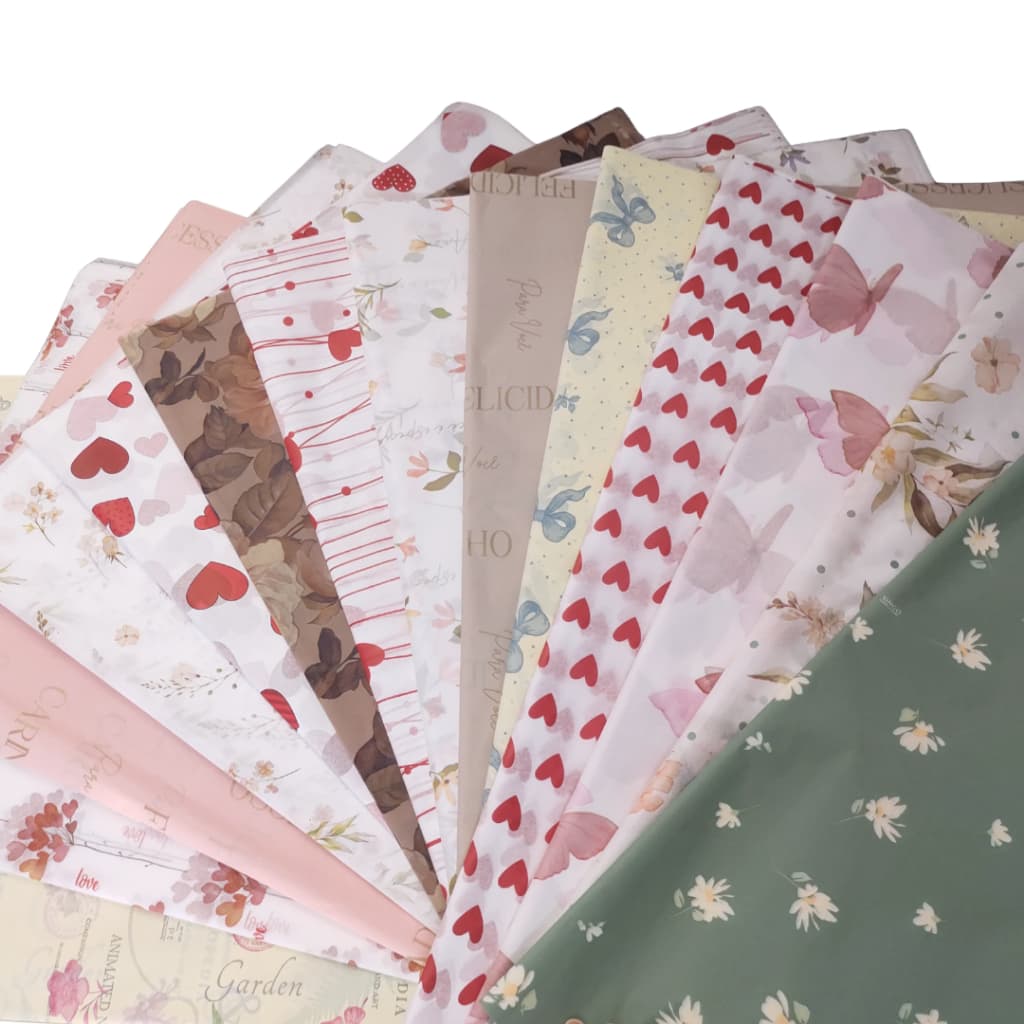 Papel de Seda 50x35 Embrulho/Forração com Estampa Romântica e Floral