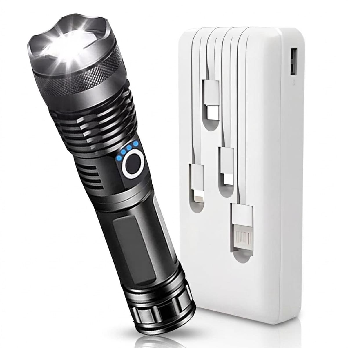 KIT Lanterna Tatica T9 + Power Banck LED de Alto Brilho