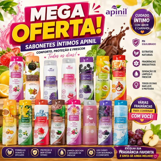 Kit 10 Sabonete Íntimo Feminino Apinil 200ml pH Balanceado Higiene Íntima