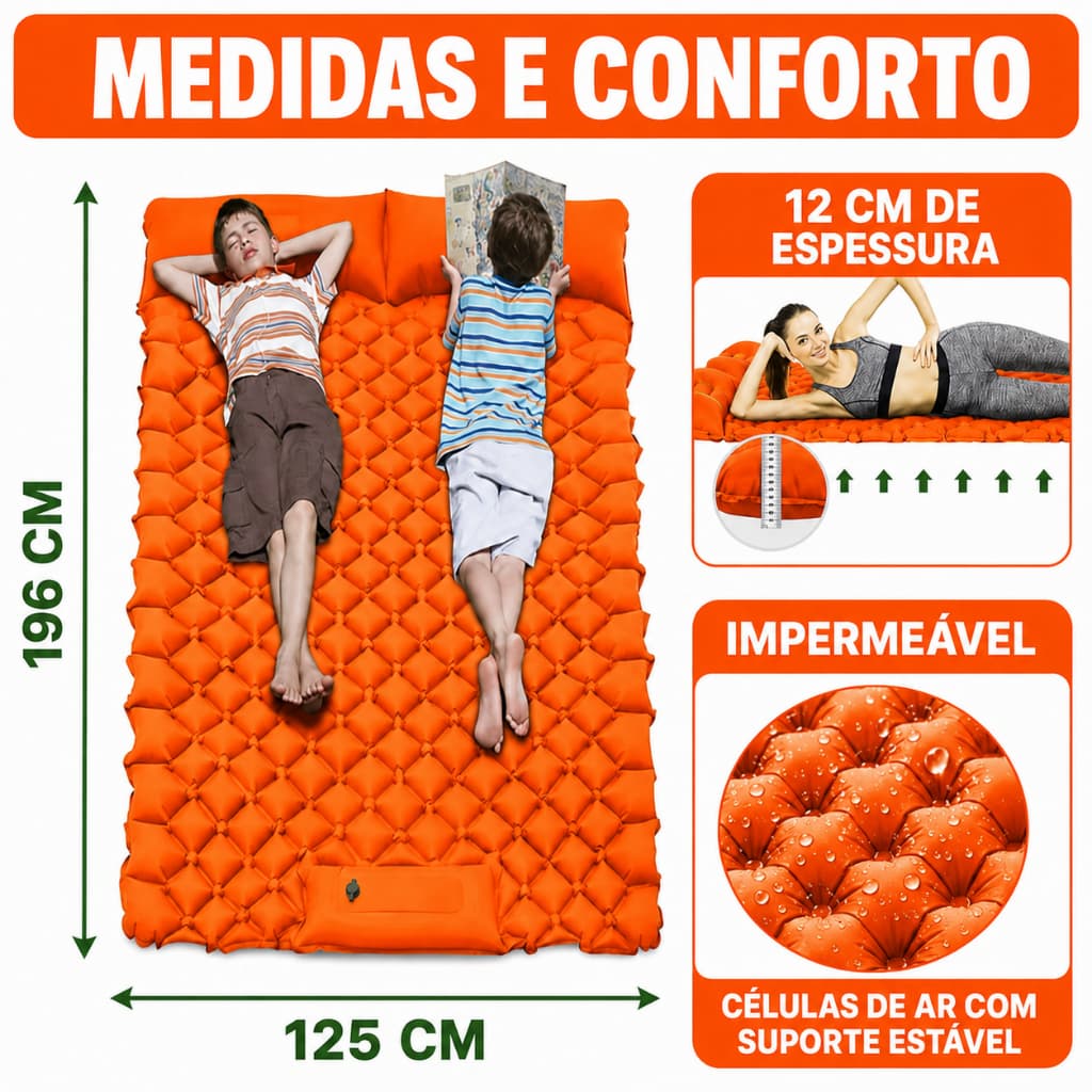 Colchão Inflável 190x120cm para Casal com Bomba de Ar – Perfeito para Hóspedes, Mochilão e Lago