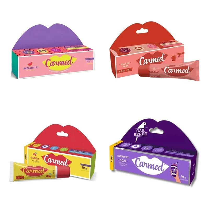 Kit 4 Carmed Premium Melancia Maçã Cereja Açaí Hidratação Cheiro Fruta