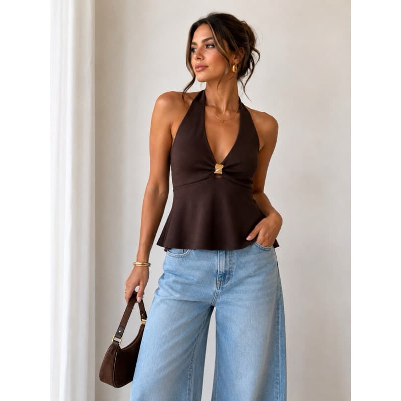 Blusa de Modal Feminina com broche dourado