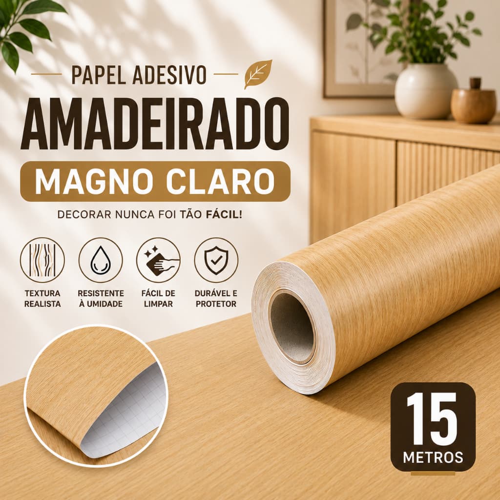 Papel Parede Adesivo Madeira Magno Claro 5, 10 15m Lavável Sala Impermeável Cozinha Quarto Resistent