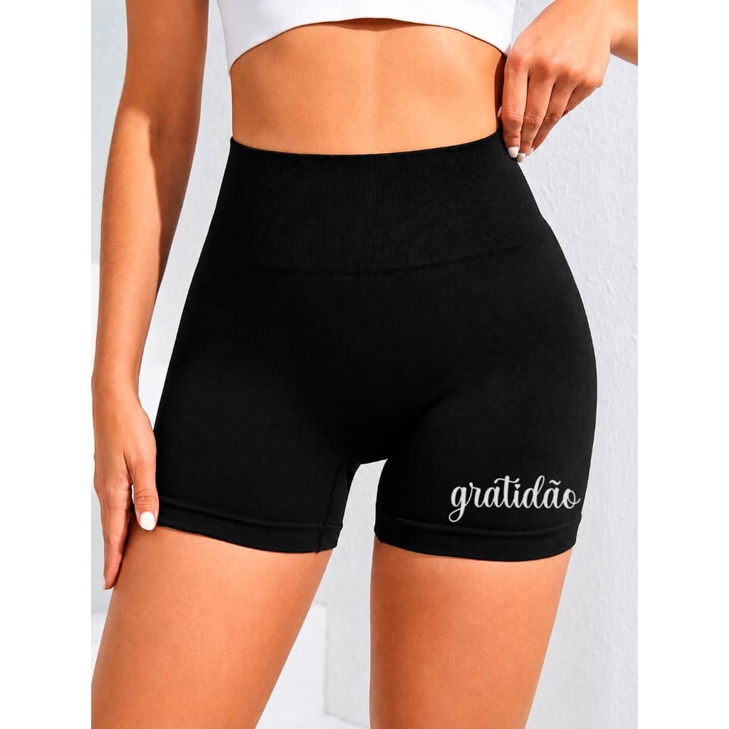 Shorts Feminino Suplex Short Academia Frase Gratidão Mulher Treino GYM Ciclista Moda Fit P M G GG Alta Qualidade Moda