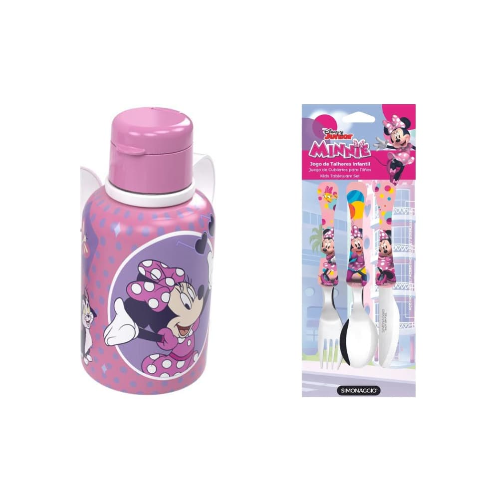 Kit Infantil Minnie 2 Peças | Garrafa e Talheres
