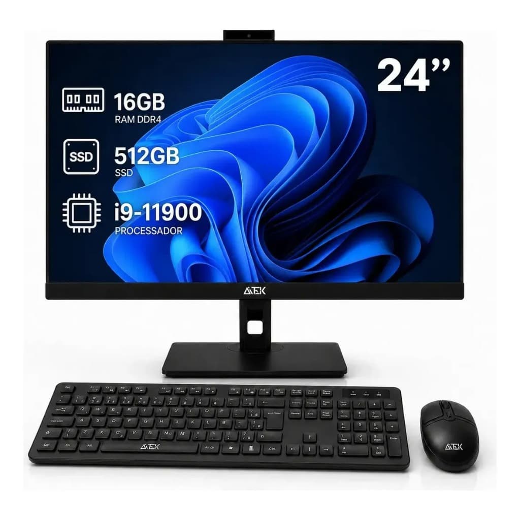 All in One Computador 24" Full HD Intel Core i9 512GB 16GB RAM Webcam 3MP + Mouse e Teclado sem Fio