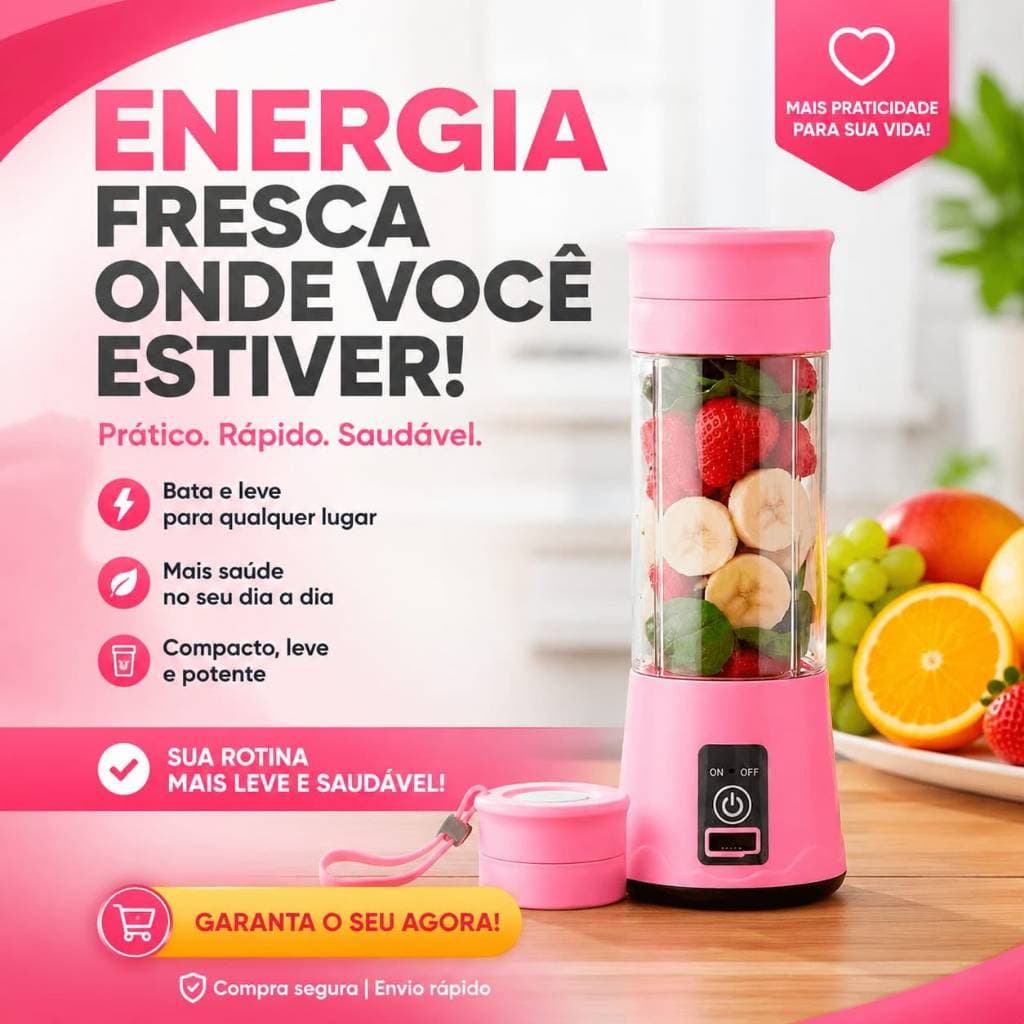 Mini Liquidificador Portátil Recarregável USB 380ML 6 Lâminas- Mixer Shake Academia Suco Detox Vitamina Squeeze