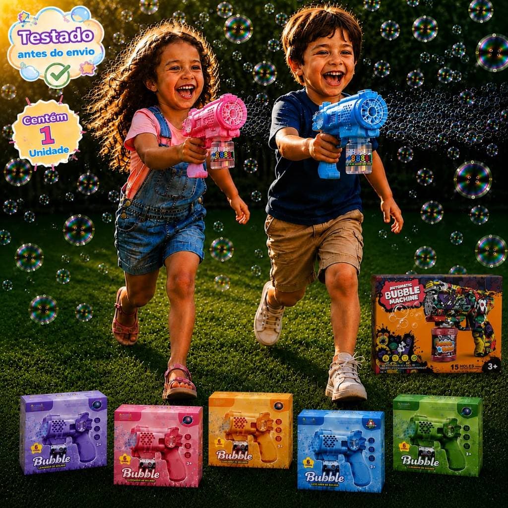 Lança Bolhas Automatico Infantil Com Luz LED Brinquedo Divertido Para Crianças