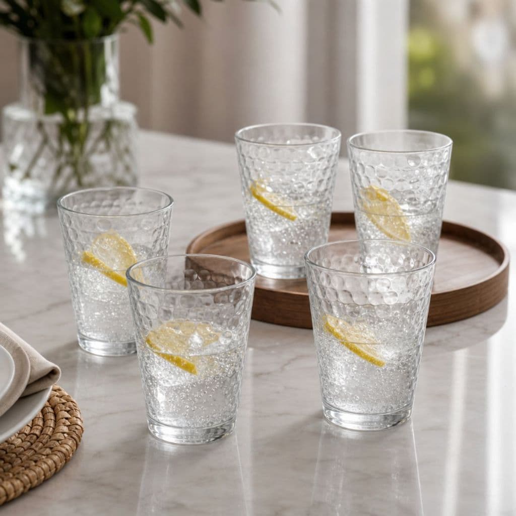 Jogo 6 Copos de Vidro Texturizado Nadir Figueiredo Modelo Batuque 265ml Moderno e Elegante