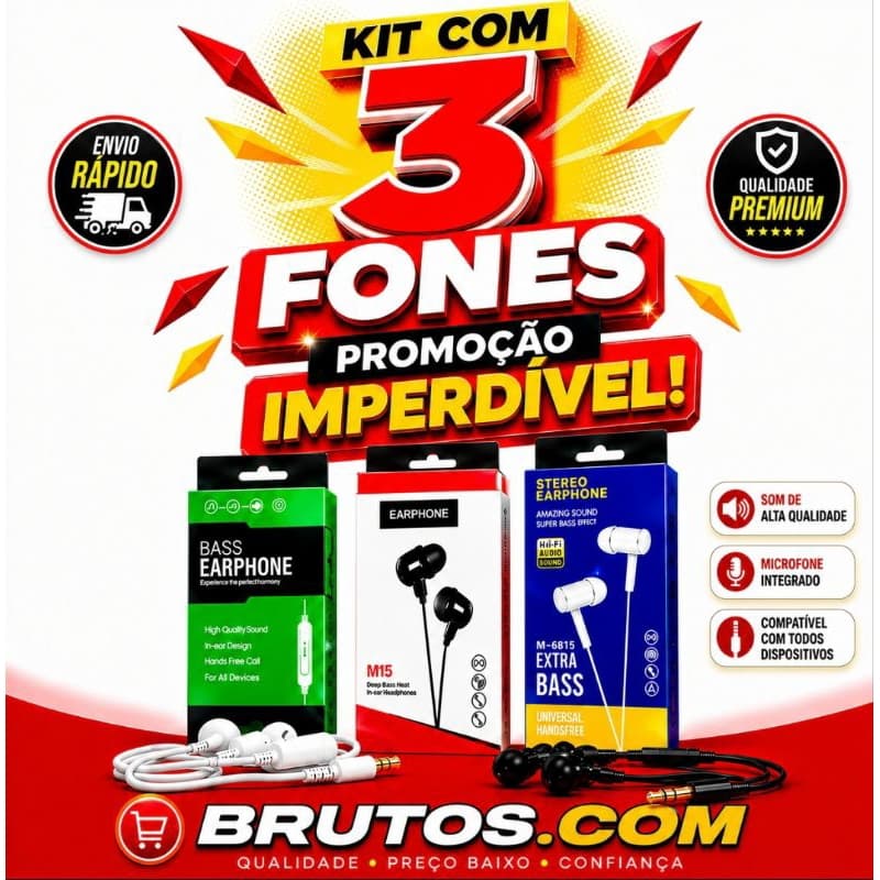 Kit Com 3 Fones De Ouvido P2 Microfone - ULTRA RESISTENTE