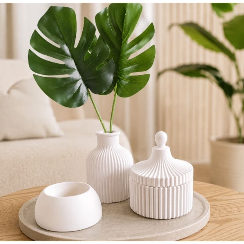 kit decoração 3 peças e planta Artificial, vasinho decorativo