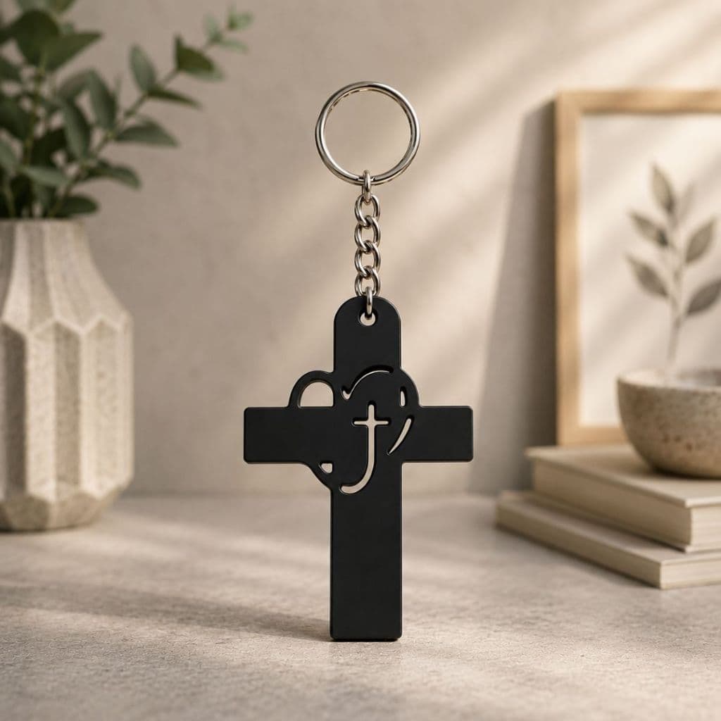1 Chaveiro Cruz com Coração Preto Proteção Presente Religioso Envio Imediato