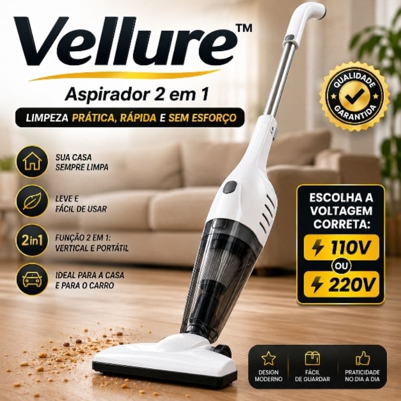 Aspirador de Pó Vertical 2 em 1 | Vellure™ | 110V ou 220V | Portátil | Com fio | Limpeza Prática, Rápida e Sem Esforço