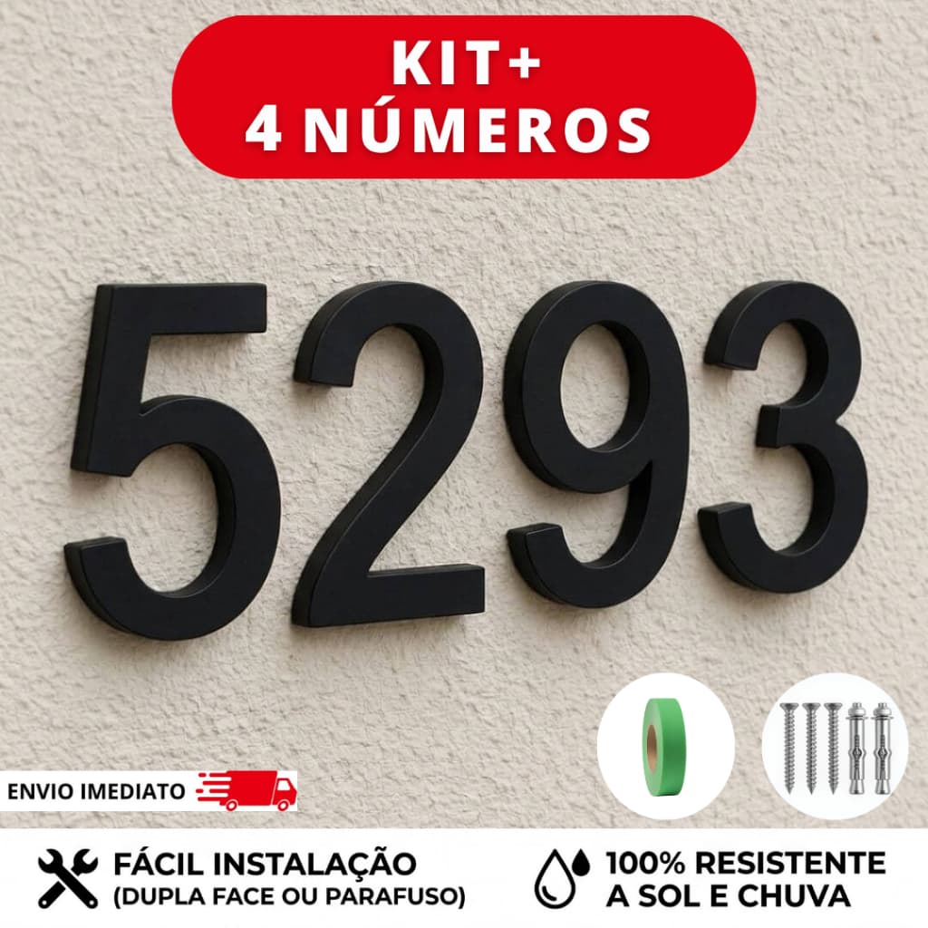 Kits 4/3/2  Números Residenciais em Relevo Alto Grande Preto Brilho 15cm 3D  | Moderno De Casa Comércio Instala Rápido