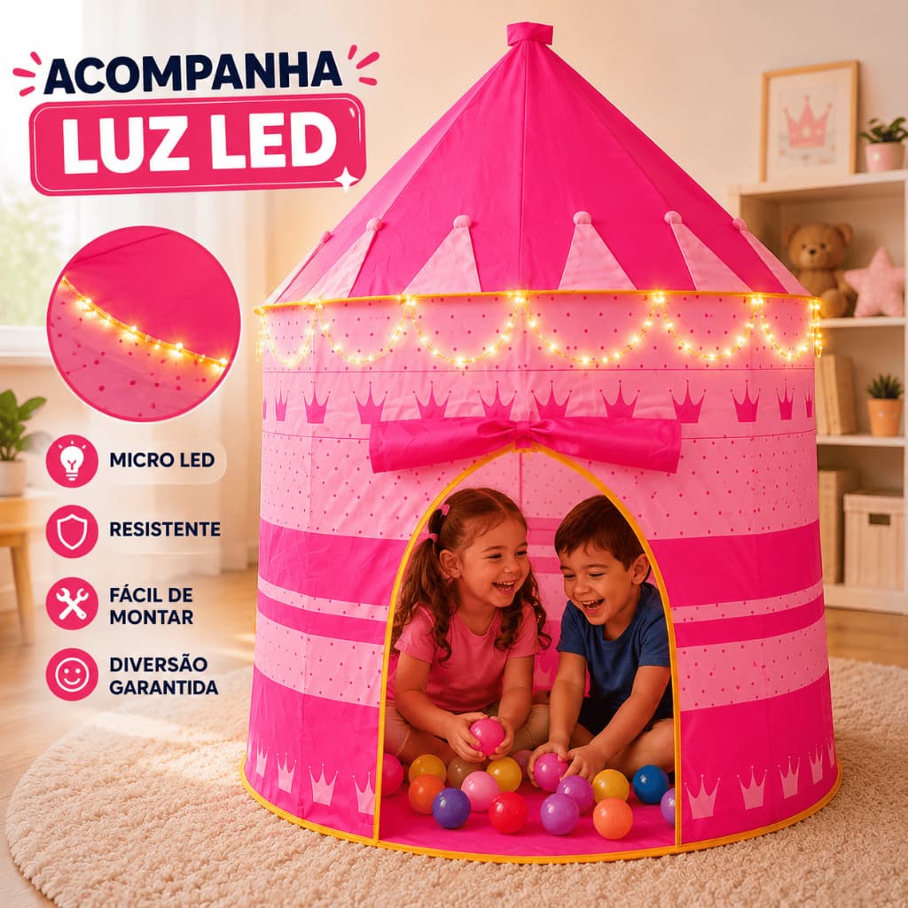 Barraca Castelo Infantil Rosa Azul ACOMPANHA LUZ LED Tenda Cabana Brinquedo Meninos Meninas Espaçosa Cabaninha