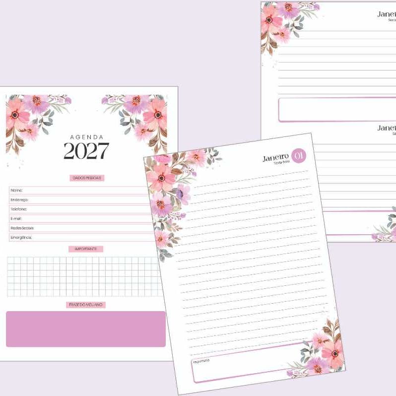 2 UNIDADE DE MIOLO AGENDA DATADO  2027 CALENDARIO 27/28 TEMA FLORAL LEIA A DESCRIÇÃO