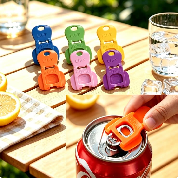 Abre Latas Manual Portatil 6 Unidades Cores Variadas Para Cerveja e Refrigerante em Lata Facil de Usar Leve e Resistente