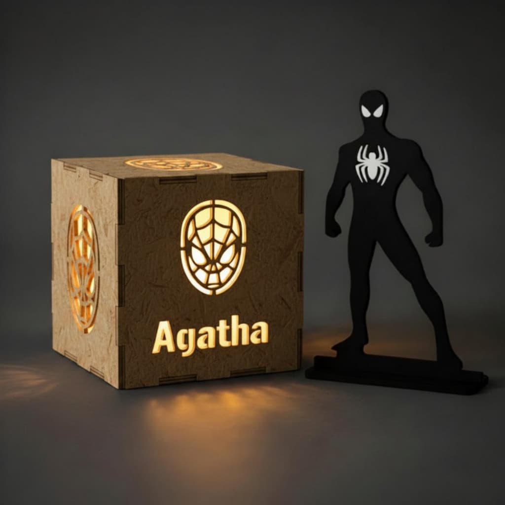 Kit Luminária 2 Totens Personalizada Homem-Aranha MDF Iluminação Criativa