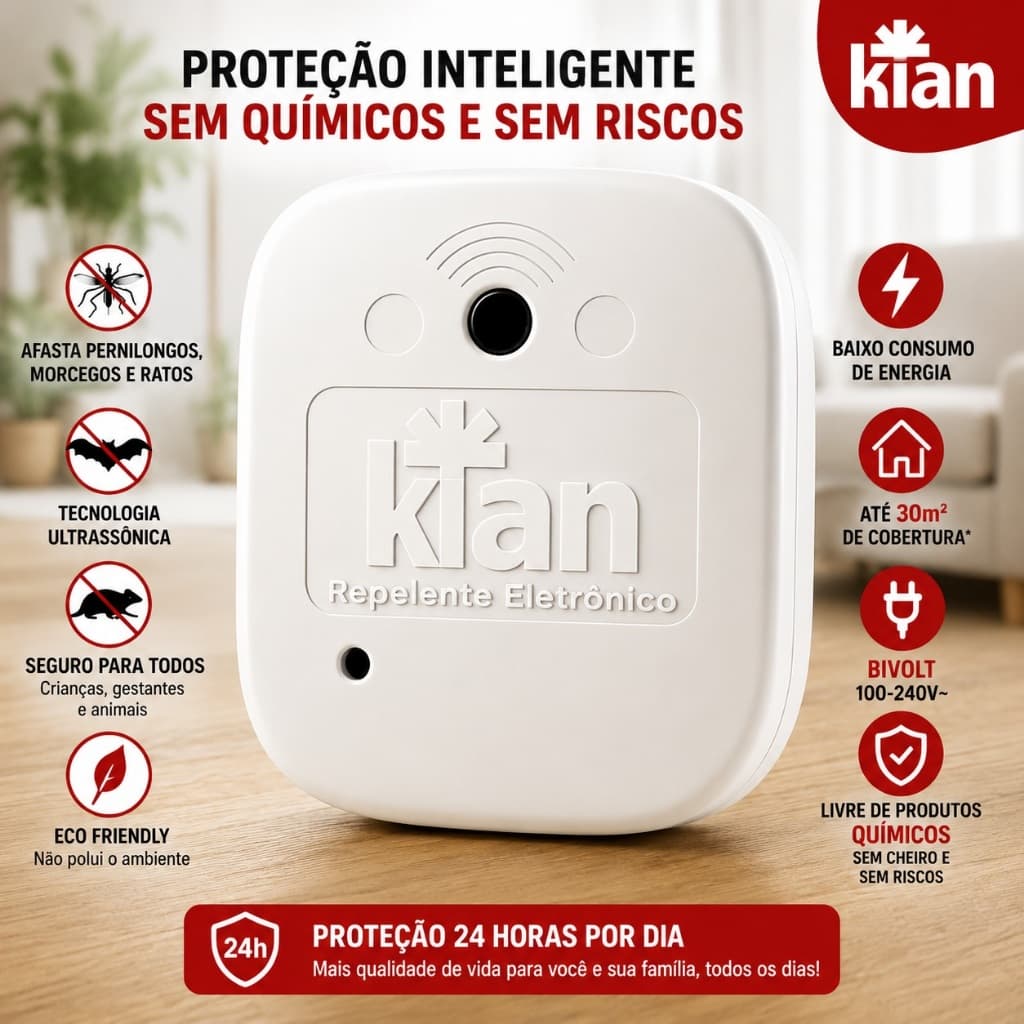 REPELENTE ELETRÔNICO ULTRASSÔNICO KIAN – BIVOLT | ATÉ 30m²