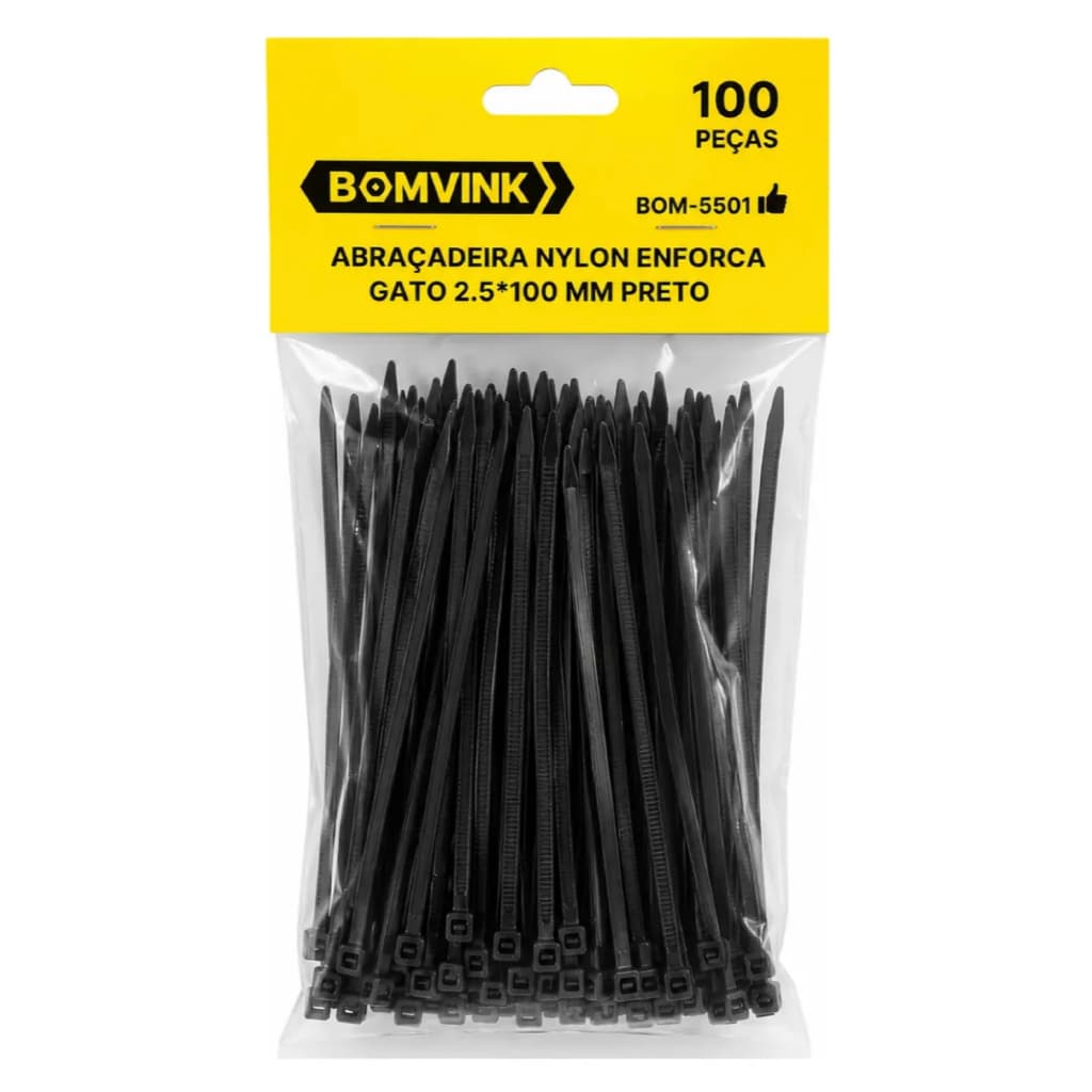 Abracadeiras Nylon 2,5mm X 100mm Preta Bomvink 100un BOMVINK