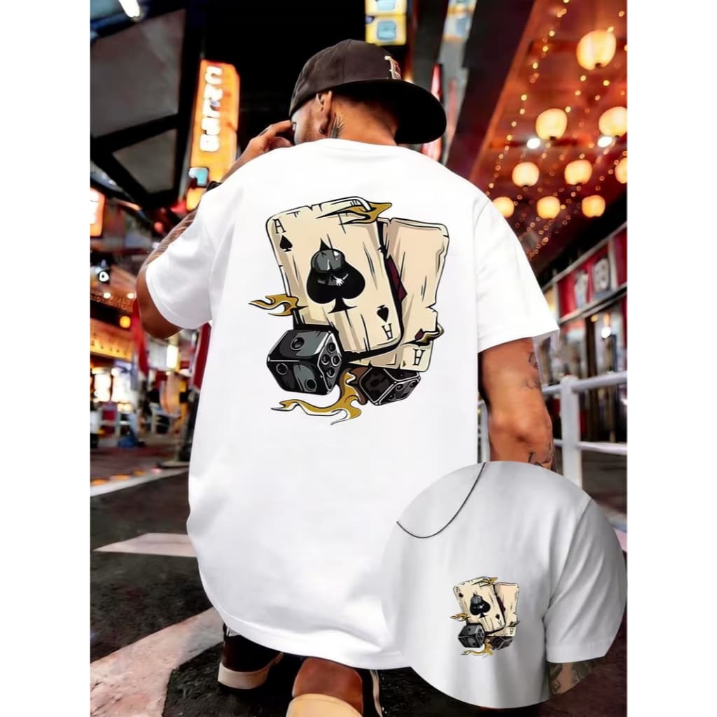 Camiseta Masculina Vintage com Estampa Pôquer Camisa Masculina