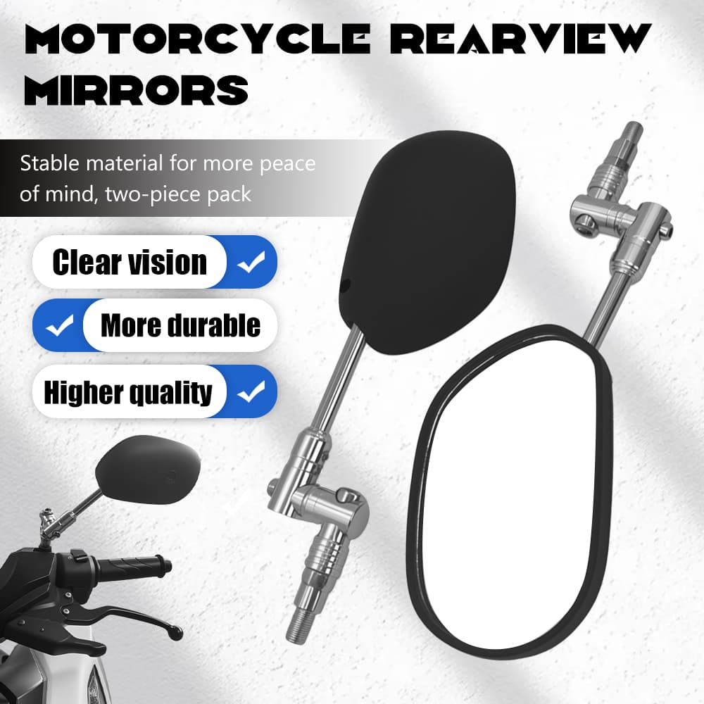 Retrovisor para Moto Motocicleta com Suporte Incluso Espelho Ultra Resistente Acabamento Preto Haste Reta Dobrável 360°