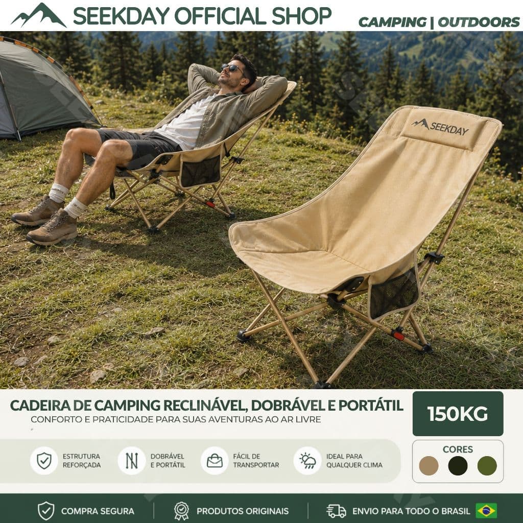 Seekday Cadeira De Camping Reclinável 3 Posições Dobrável Reforçada 150kg Praia Ajustável Oxford