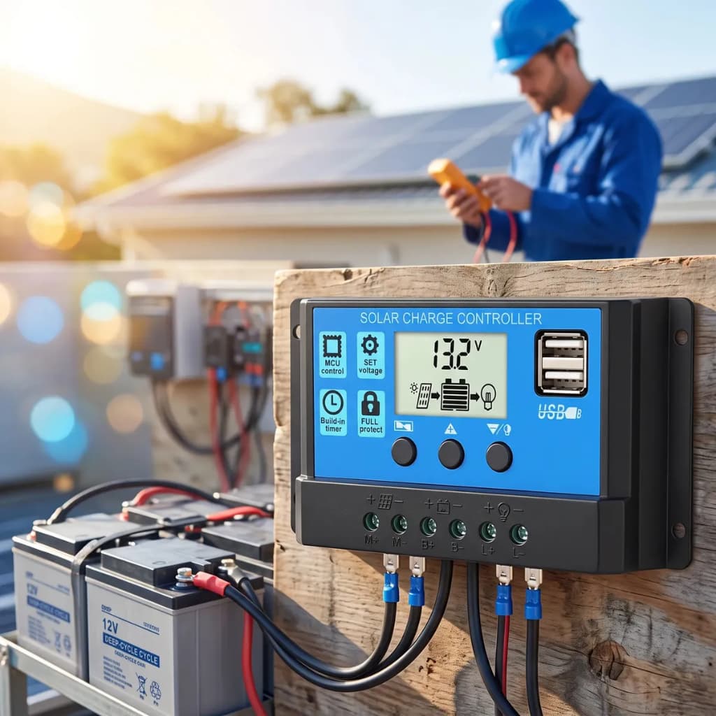 Controlador de Carga Solar PWM 30A 12V/24V Auto con LCD y USB 5V/2A, Regulador Automático Inteligente