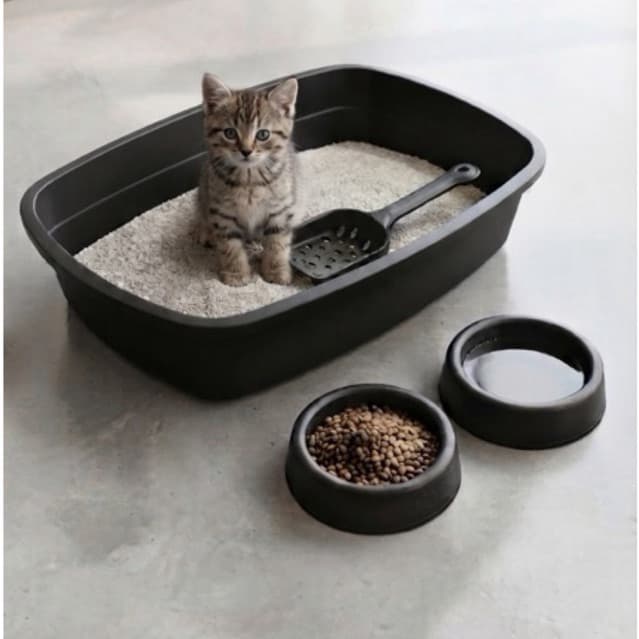 Kit Caixa De Areia Para Gatos Bandeja Comedouro Bebedouro e Pá Higiênica Pet