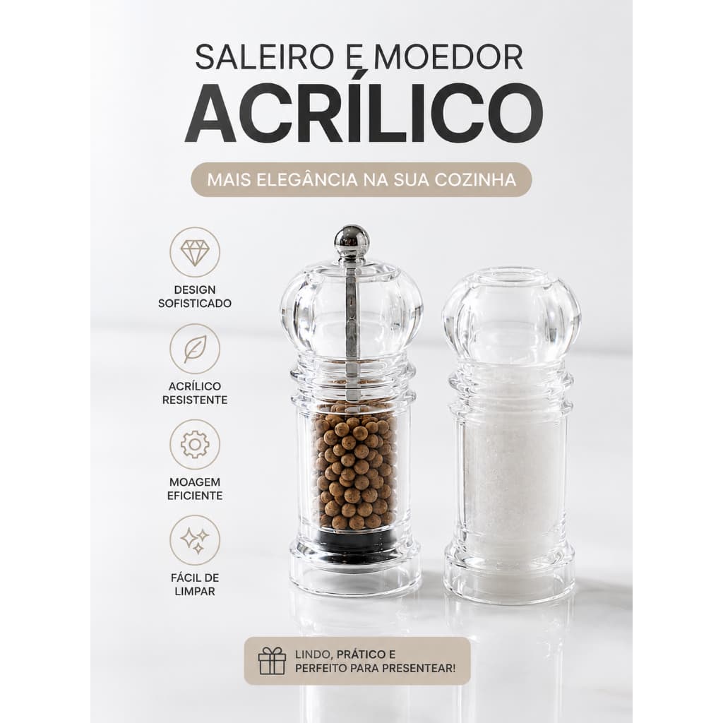 Saleiro e Pimenteiro de Acrílico | Saleiro Acrílico