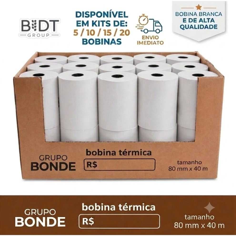 Kit Bobina Térmica 80x40 Branca Papel Liso Cupom Fiscal