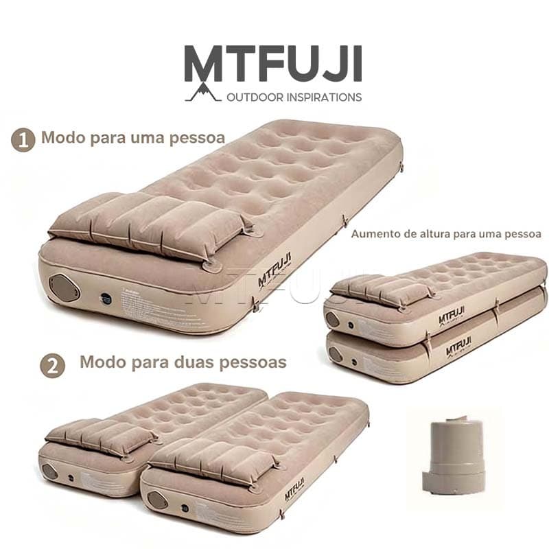 Mt.Fuji Colchão de Ar Duplo para Camping Inflável com Bomba Elétrica Automática – 25cm de Espessura para Barraca/Praia