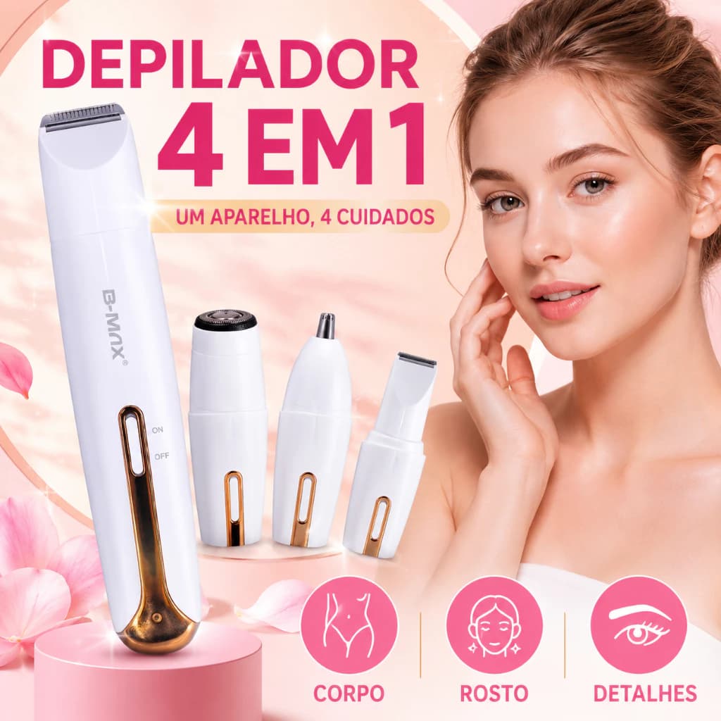 Aparador de barbear 4 em 1 para corpo, nariz e sobrancelha, aparador elétrico portátil recarregável mulheres