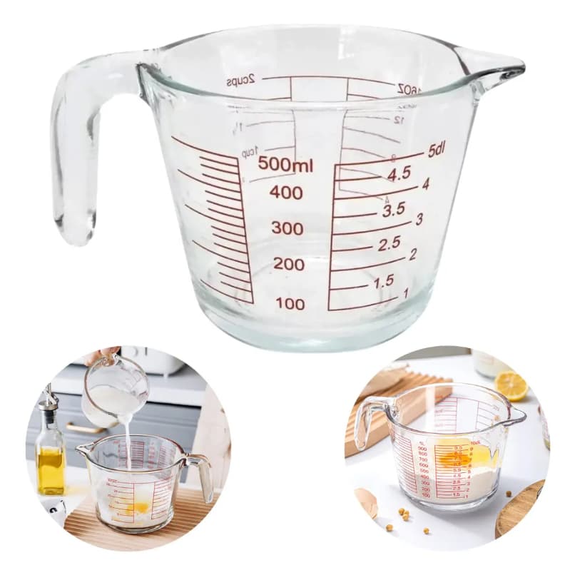 Jarra Medidora de Vidro 500ml com Alça Copo Medidor Graduado para Cozinha Micro-ondas