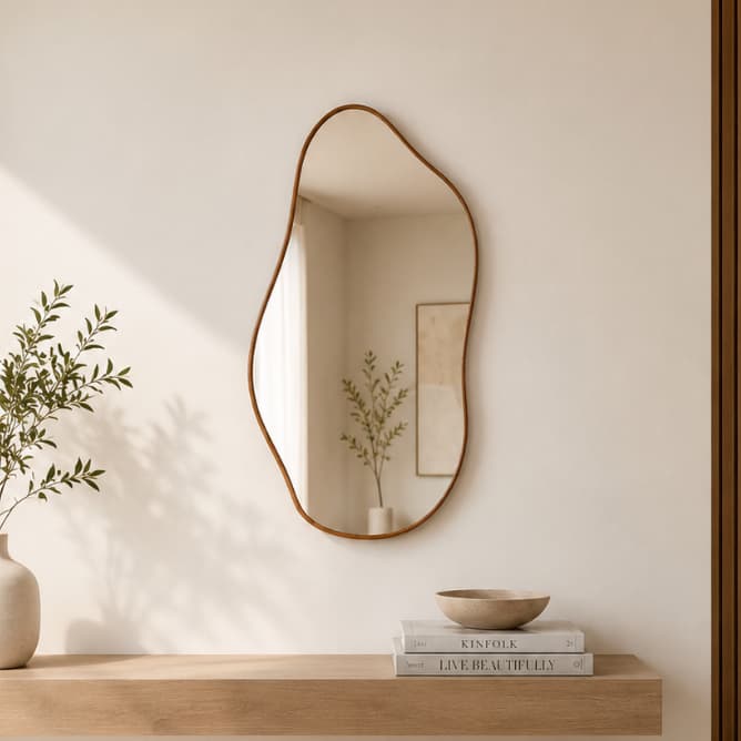 Espelho Grande Orgânico Decorativo Moldura Couro Caramelo Banheiro Quarto Sala Espelho de Parede Dubai A90 x L50