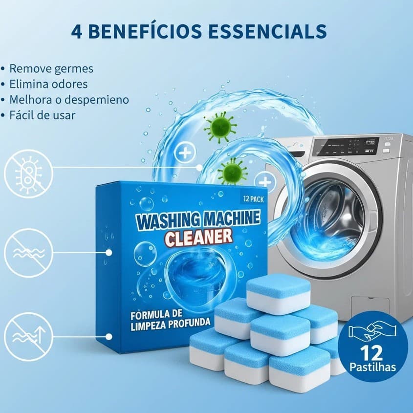Pastilha Limpa Lavadora: Limpeza Profunda, Remove Manchas e Bactérias Fácil e Rápido