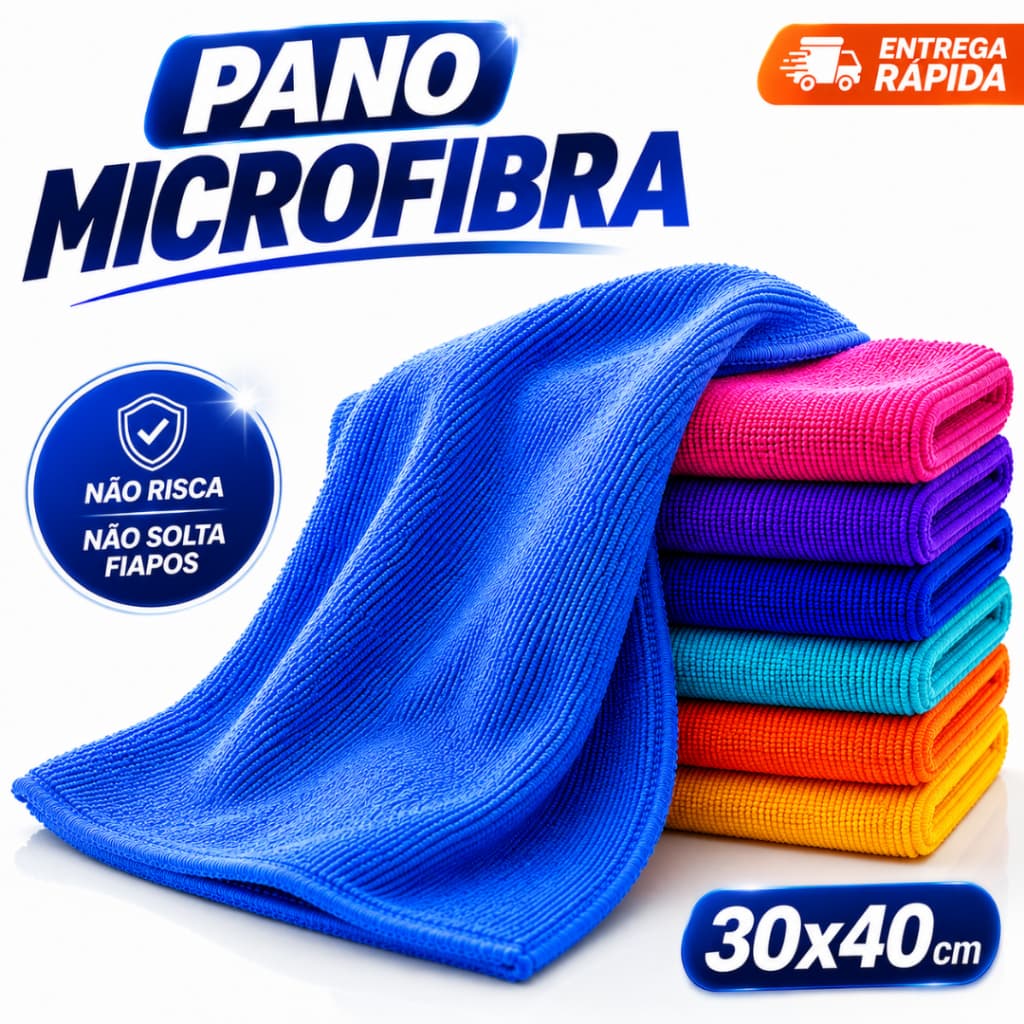 Kit Panos Microfibra Flanela 30x40 Alta Absorção Multiuso Não Risca Não Solta Fiapos Limpa Vidro Casa Cozinha Carro