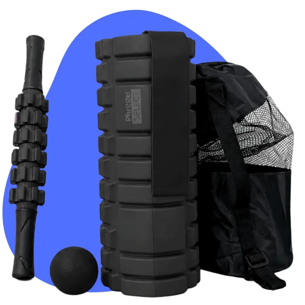 Kit Liberação Miofascial Qarma com Rolo Foam Roller Bastão Bola Lacrosse e Mini Band para Alongamento e Recuperação