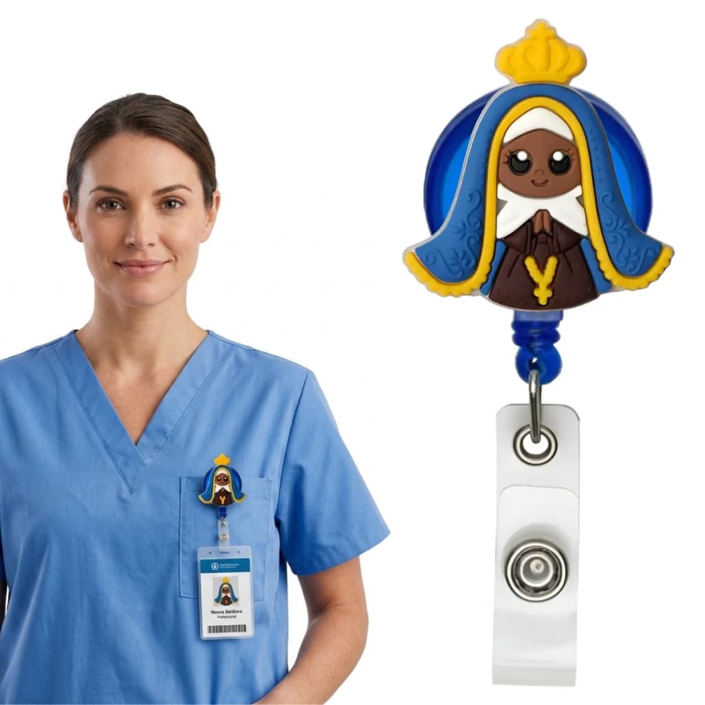 Porta Crachá Retrátil Personalizado Roller Clip Nossa Senhora Aparecida