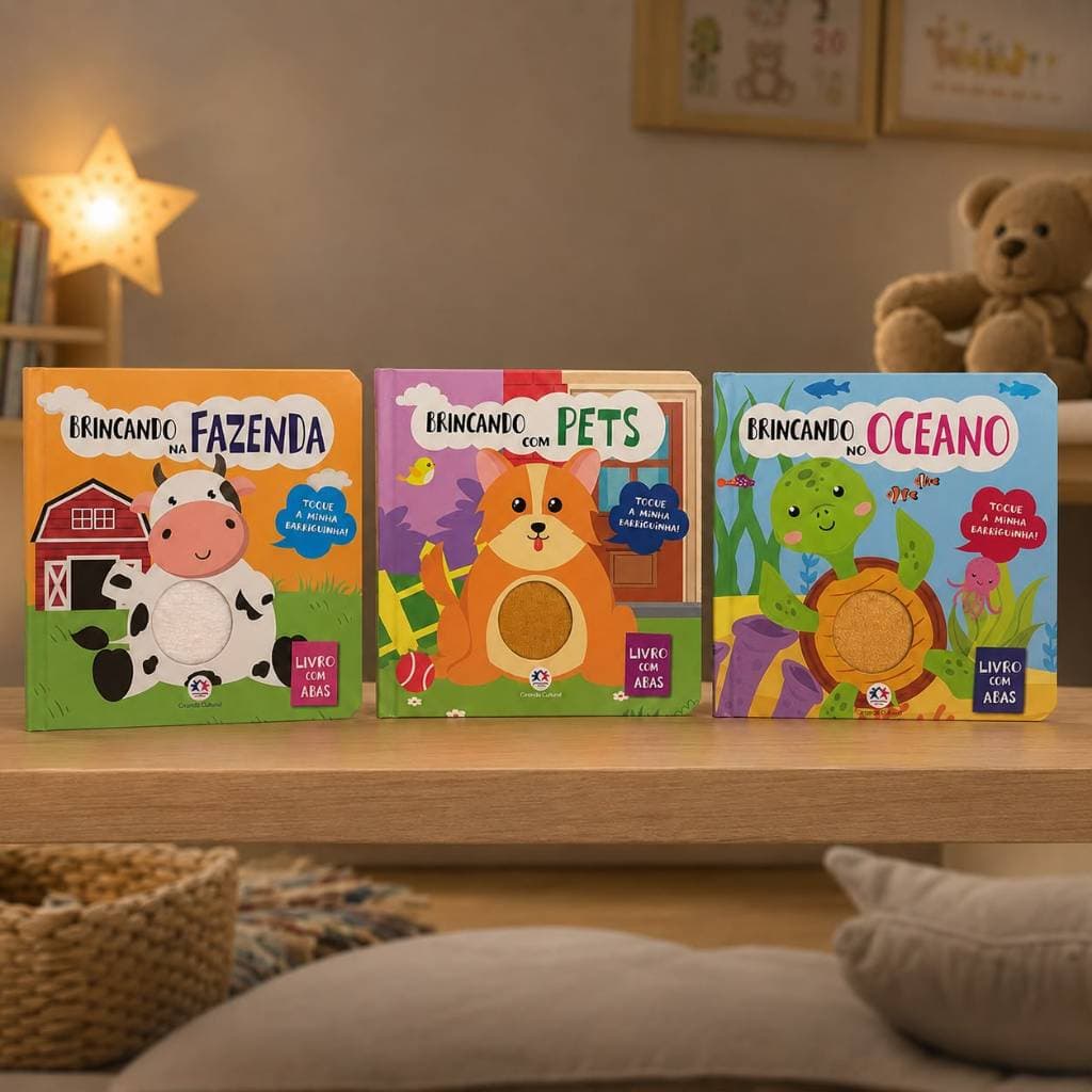 Livro Sensorial Infantil Interativo com Abas Fazenda Pets e Oceano Unidade