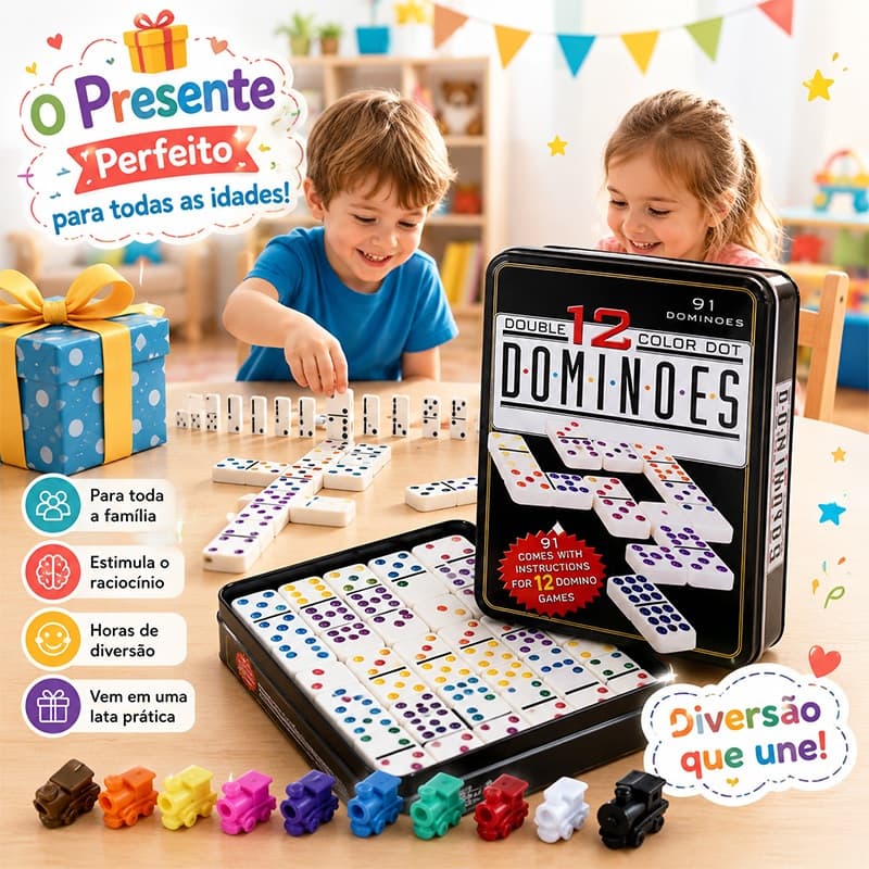 Jogo de Dominó Profissional 55/91 Peças com Caixa de Metal Jogo de Mesa para Família e Adultos