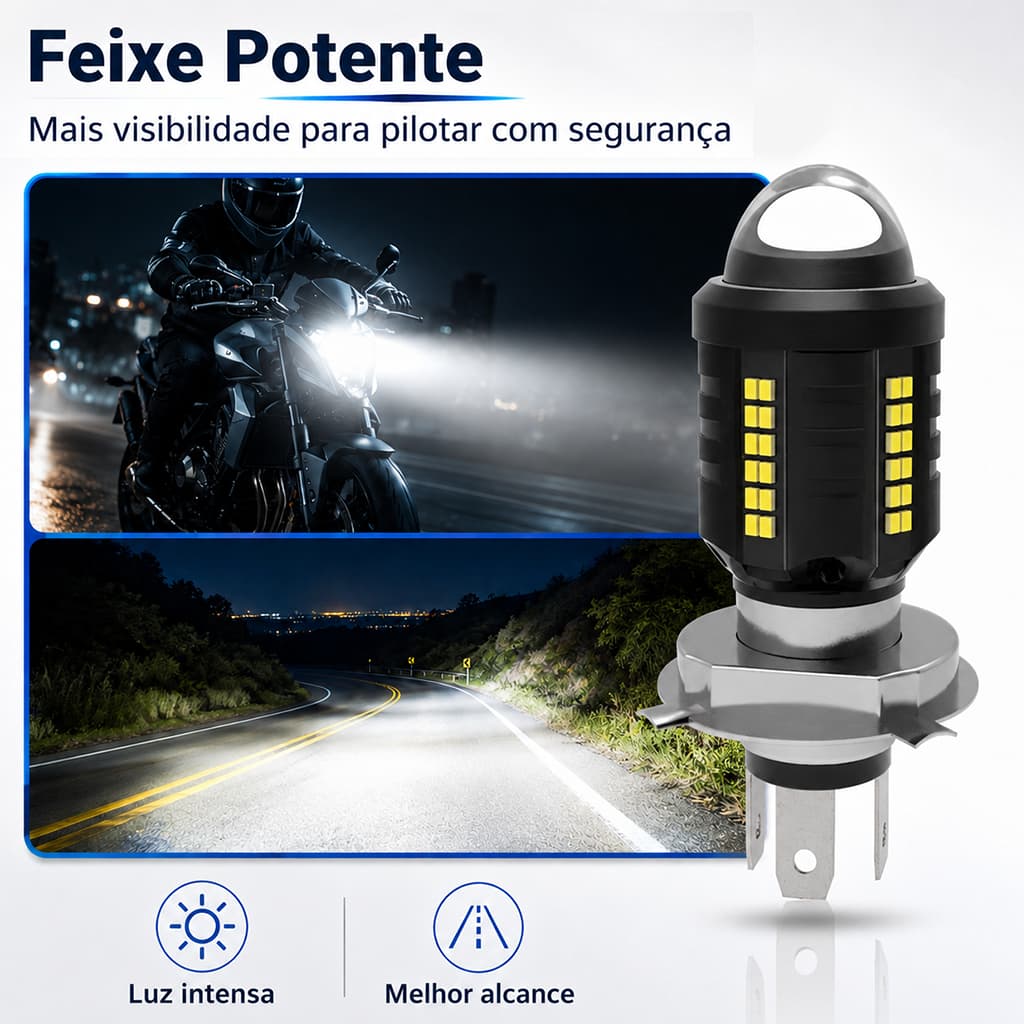 Lampada Led 6500k H4 Projetor 360o Moto Carro Un H4 Branco Branco-neutro