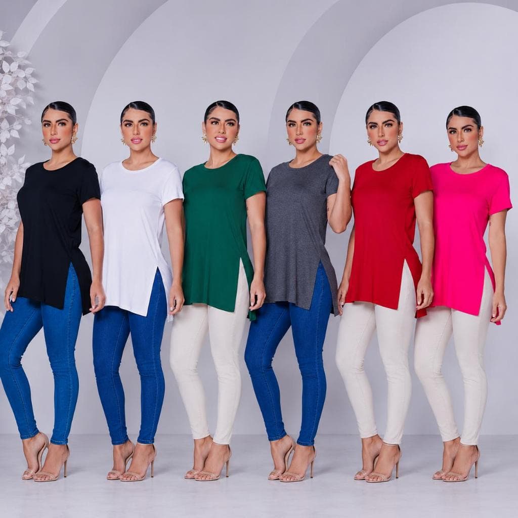 Kit 6 Blusas Básica Feminina academia mullet cobre bumbum Viscolycra Lunelli PROMOÇÃO